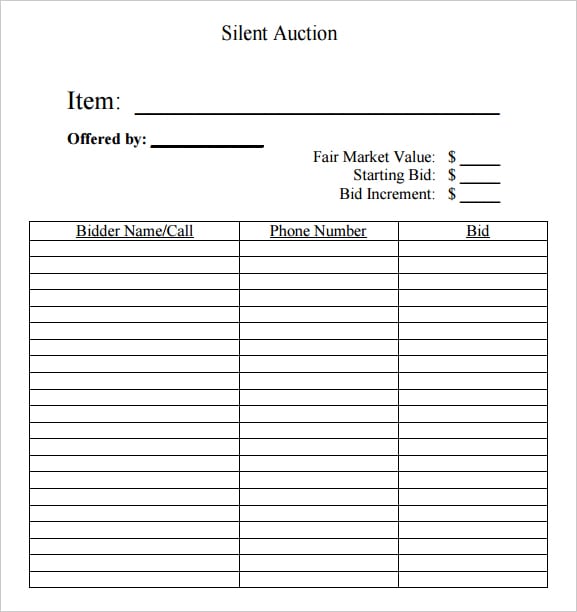 Silent auction certificate template silent auction bid sheet